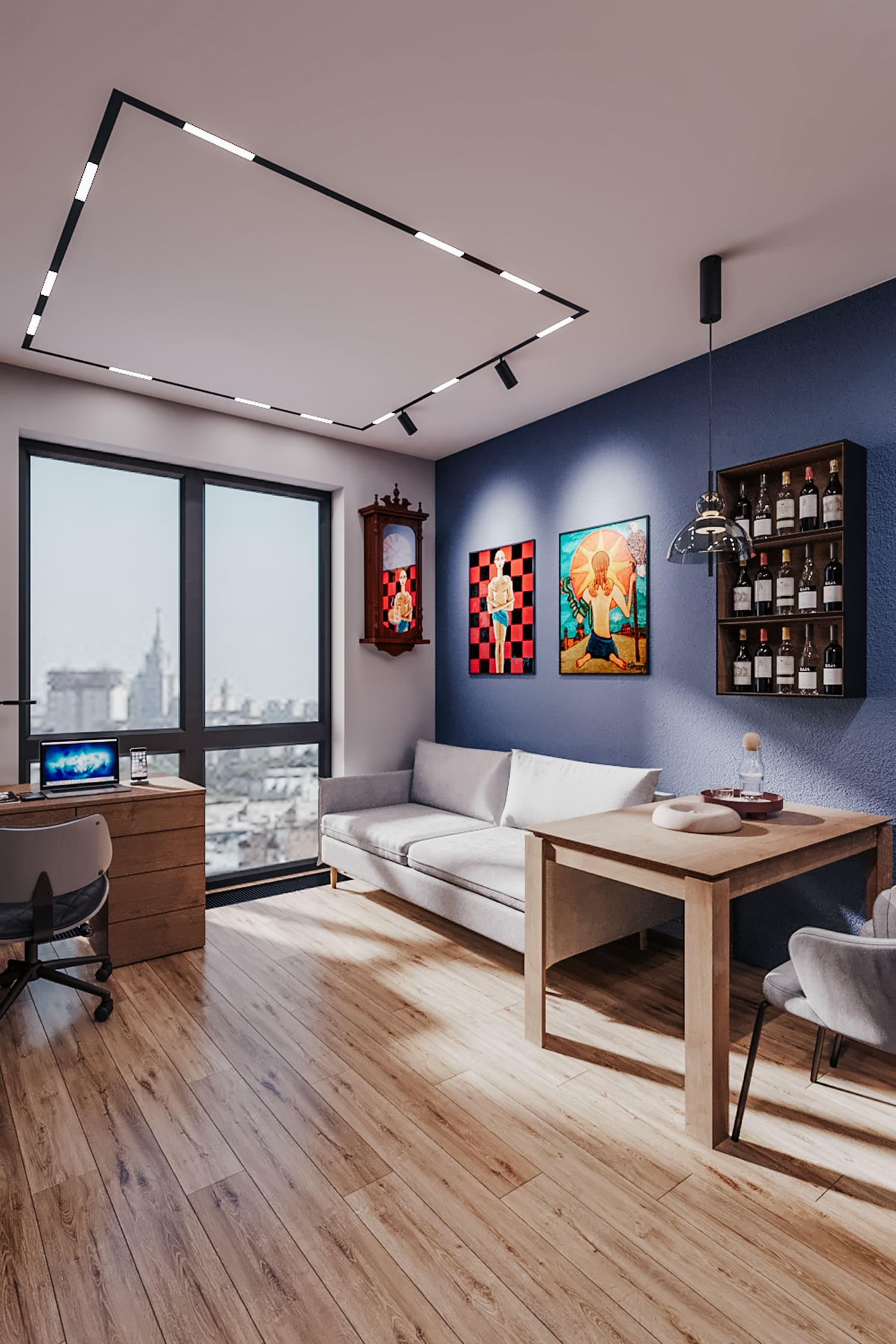 Яркая кухня-гостиная с панорамным окном