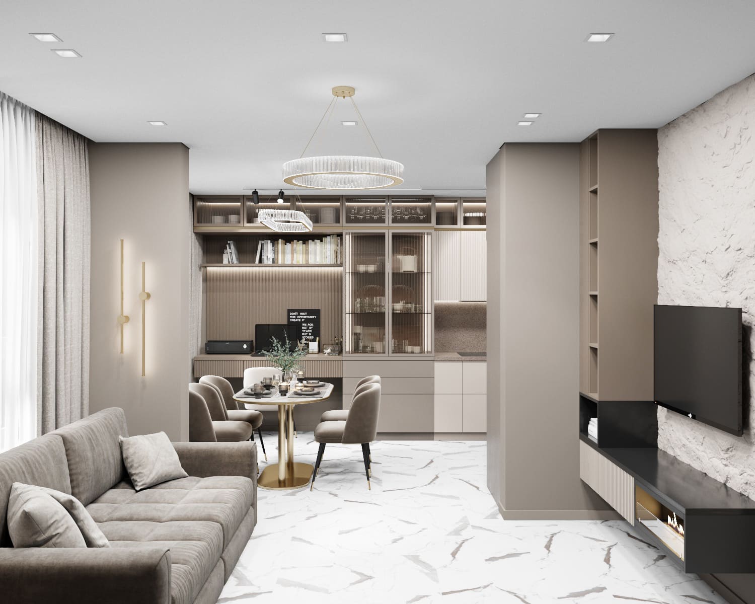 Интерьер в светлых тонах и с современными материалами