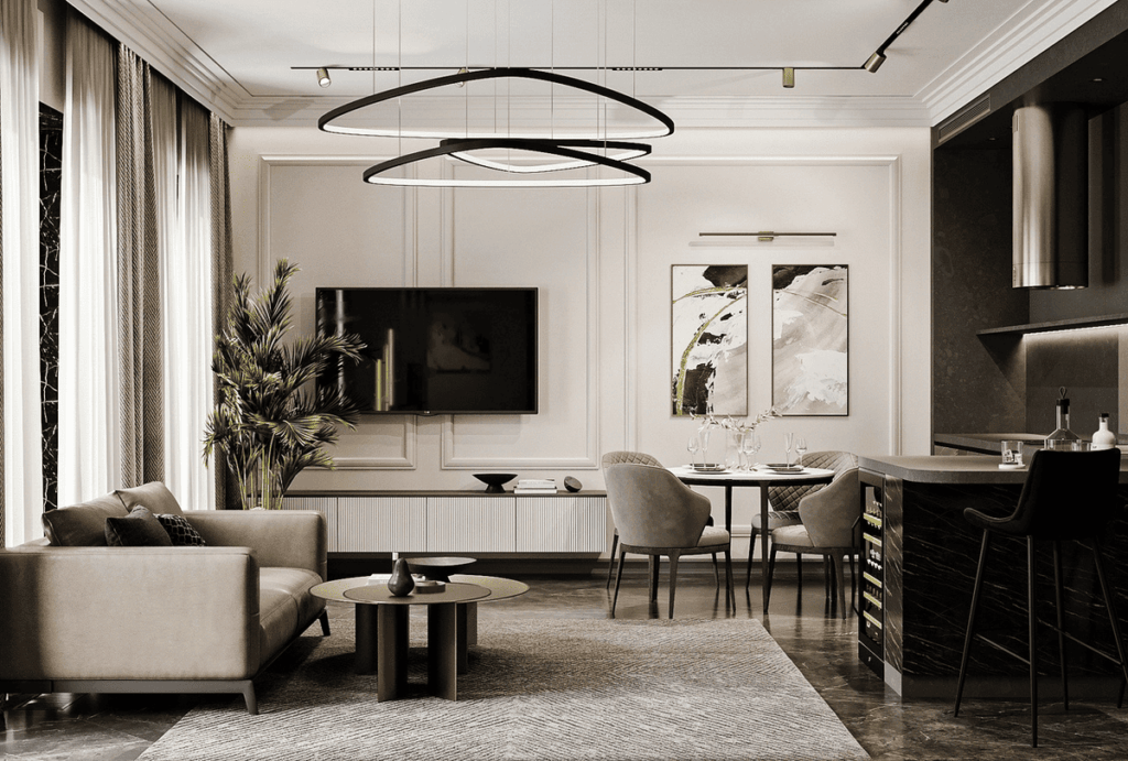 Примеры дизайна квартир в современном стиле:  фото роскошных и уютных интерьеров