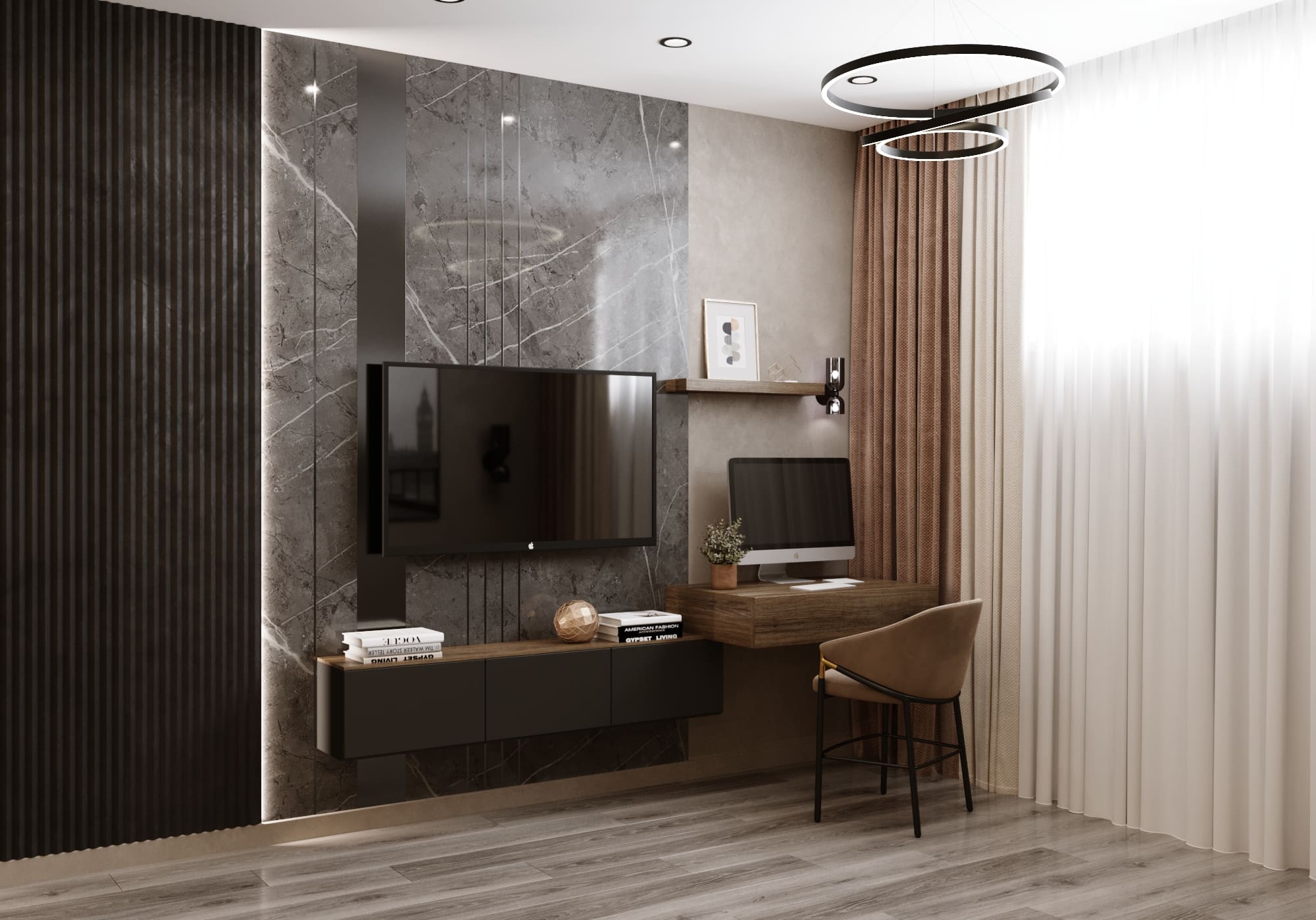 Расположение рабочего места в гостиной